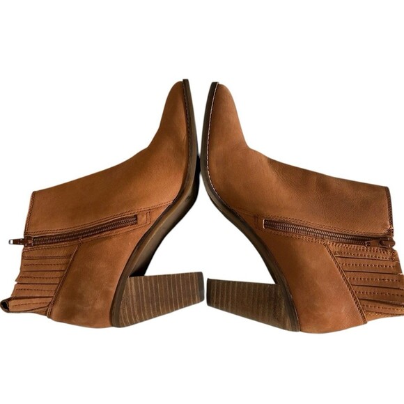 Lucky Brand Nesly Leather Cognac Heeled Western Ankle Booties Womens Size 8M - Picture 7 of 13